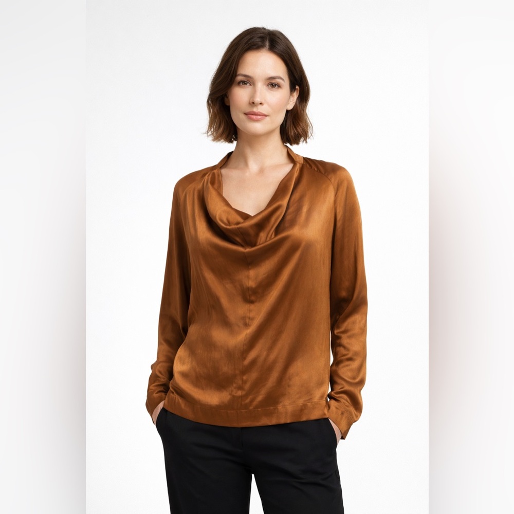 Zero + Maria Cornejo | Bronze Drape Neck Blouse – Size 4 - Made in New York